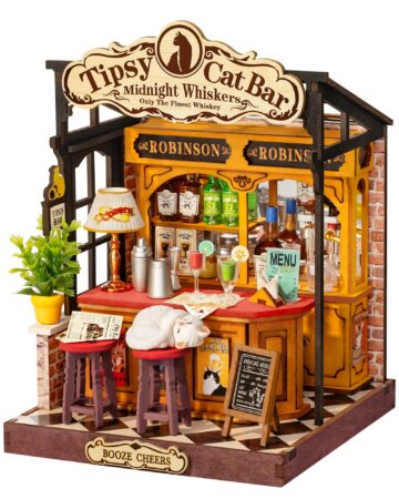 Rolife DIY Miniature Kit Mini Building Dollhouse Tipsy Cat Bar, Miniverse Lifestyle Mini Bookshelf Decoration, DIY Hobbies for Craftsman (Tipsy Cat Bar)