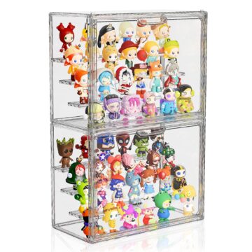 MSHOMELY Clear Acrylic Display Case for Collectibles 4 Layer Hobby Figure Display Case Box with Shelves Stackable Figurine Display Boxes for Funko Pop Mart Labubu Model, 2 Pack