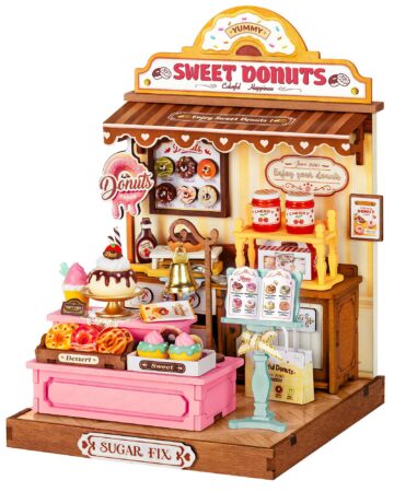 Rolife DIY Miniature Kit Mini Building Dollhouse Sweetie's Donut Shop, Miniverse Lifestyle Mini Bookshelf Decoration, DIY Hobbies for Friends (Sweetie's Donut Shop)