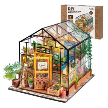 Rolife DIY Miniature House Kit, Cathy's Greenhouse Miniature Dollhouse Tiny/Mini House Making Kit with Furniture for Adults Home Decorations, Diorama Kit Gifts for Family and Friends