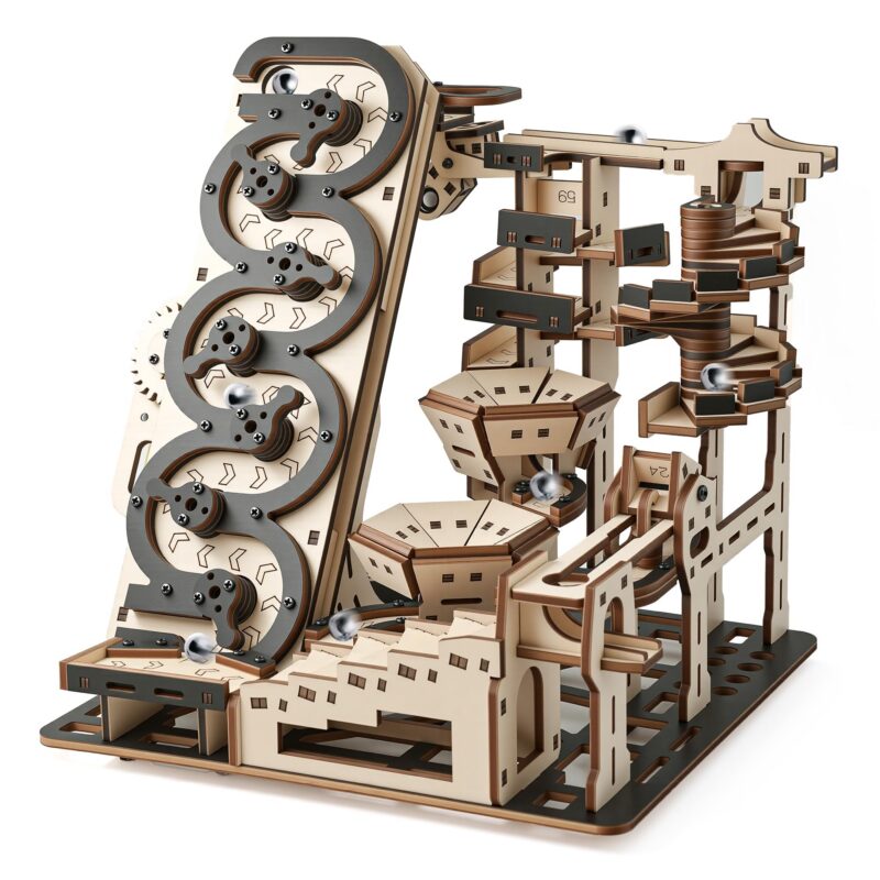 WDPINTU 3D Wooden Puzzles for Adults Electric Rolling Ball Maze Kit, Mechanical Kinetic Art Building Set, DIY Brain Teaser Puzzle, Desk Decor for Home Office, Creative Gift for Teens Adults Ages 14+