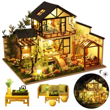 DIY Miniature House Kit, DIY Dollhouse Kit for Adults to Build, Mini House Kit with LED, Model Building Diorama Kits, Ideal Gifts for Birthday, Valentine Christmas(Janpanese House)