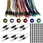 Saysurey 126 Pcs 12v LED Lights Kit, 60 Pre Wired LED Light Emitting Diodes 60 Plastic Lampholder 6 Battery Holder for Model Assortment Crafts Dollhouse (3 mm)