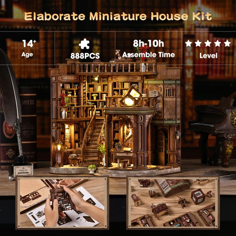 3dvase 3D Wooden DIY Book Nook Kit with LED Light