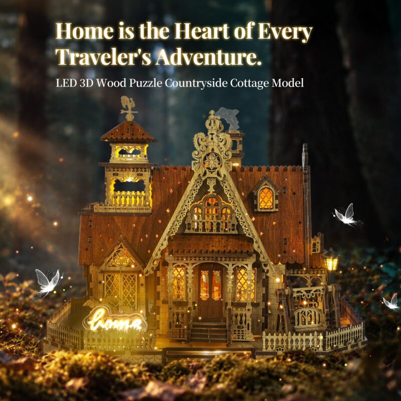 Funpola Countryside Cottage 3D Wooden Puzzle with LED