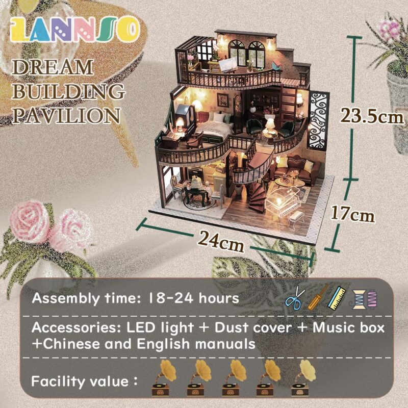 Lannso DIY Dollhouse Miniature Kit with Music Box