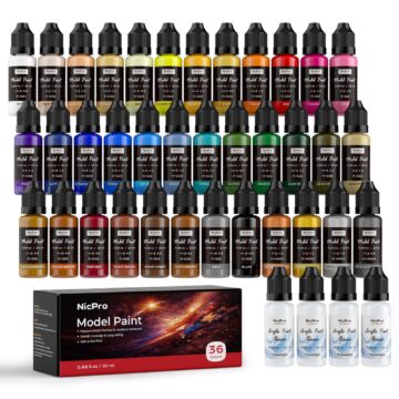Nicpro 36 Colors Model Paint Set, 20ml Ready to Use Modeling Acrylic Paints, Brush & Airbrush Compatible, Miniature Paint Set for Beginner & Professional on Model, Scale Figure, Crafts, with 4 Thinner