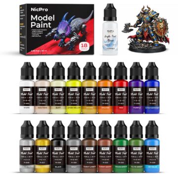 Nicpro 18 Colors Model Paint Set, 20ml Ready to Use Modeling Acrylic Paints, Brush & Airbrush Compatible, Miniature Paint Set for Beginners & Artists on Models, Figures, Crafts, Canvas, with 1 Thinner