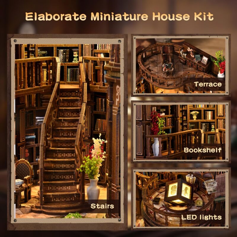 3dvase 3D Wooden DIY Book Nook Kit with LED Light
