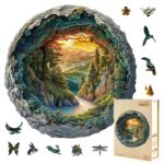 Jollitot 300 Pieces Wooden Puzzles, 3D Cave Forest Puzzle, Unique Animal Shaped Wood Challenging Jigsaw Puzzles Ideal for Adults, Premium Wood Gift Box 13.4x13.3in