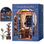 Dolphin Island DIY Book Nook Kit for Adults, 3D Wooden Puzzle Booknook Miniature House Kit (Starlight Reading Nook)