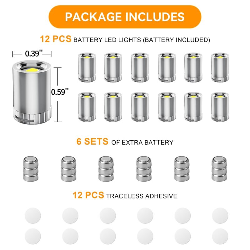 12-Pack Mini LED Spotlights, Battery Powered (Warm White)