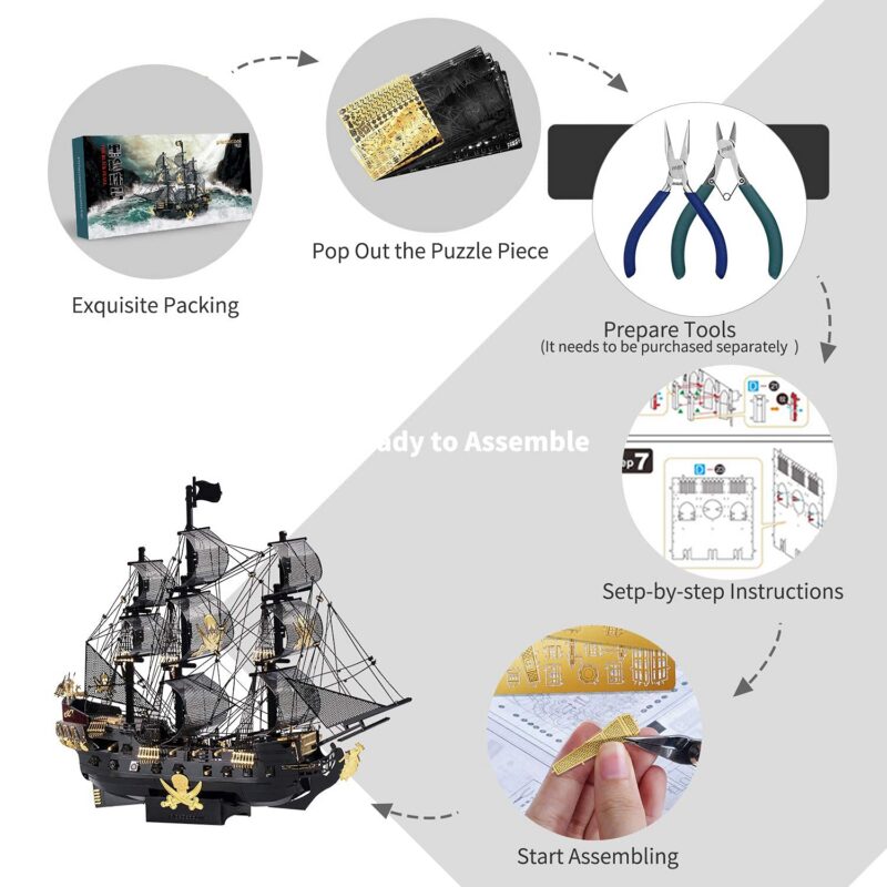 Piececool Black Pearl Pirate Ship 3D Metal Model Kit (307 Pcs)