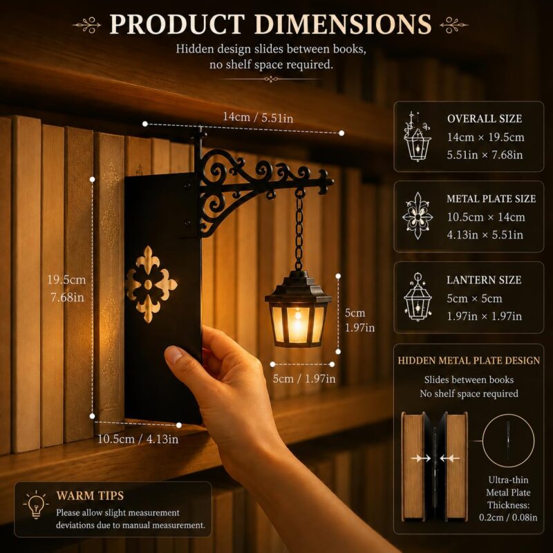 Library Lantern Bookshelf Lamp, Warm Amber LED