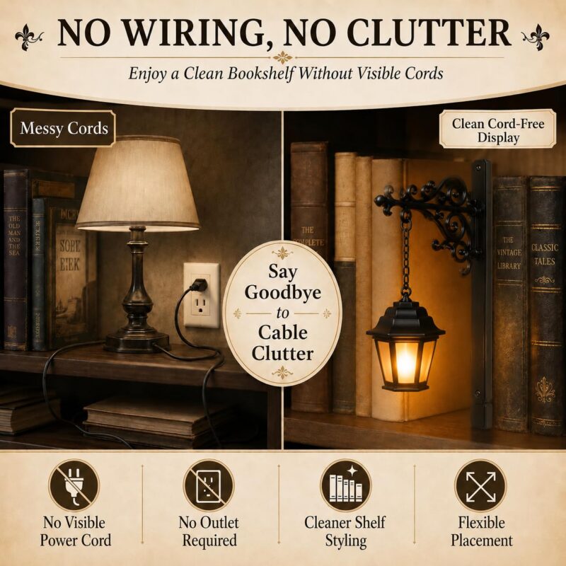 Library Lantern Bookshelf Lamp, Warm Amber LED
