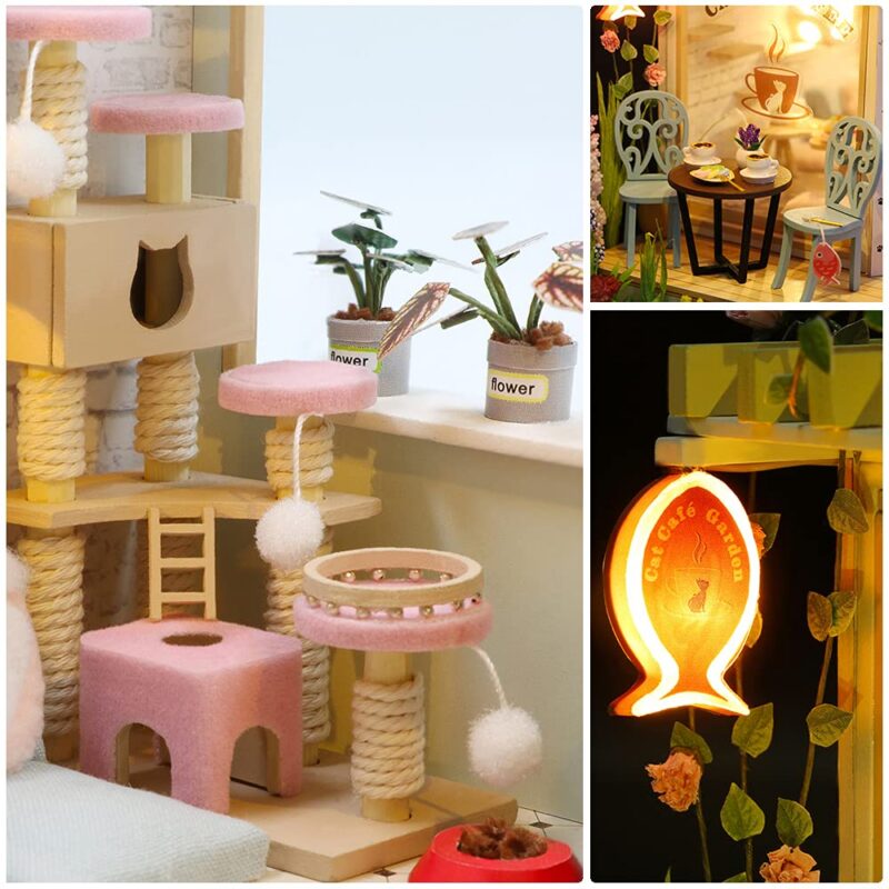 Cutebee Cat Coffee Garden DIY Miniature House Kit with LED