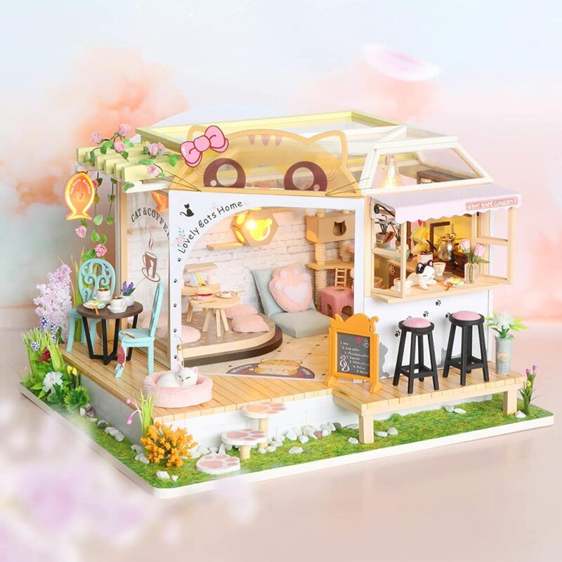 Cutebee Cat Coffee Garden DIY Miniature House Kit with LED
