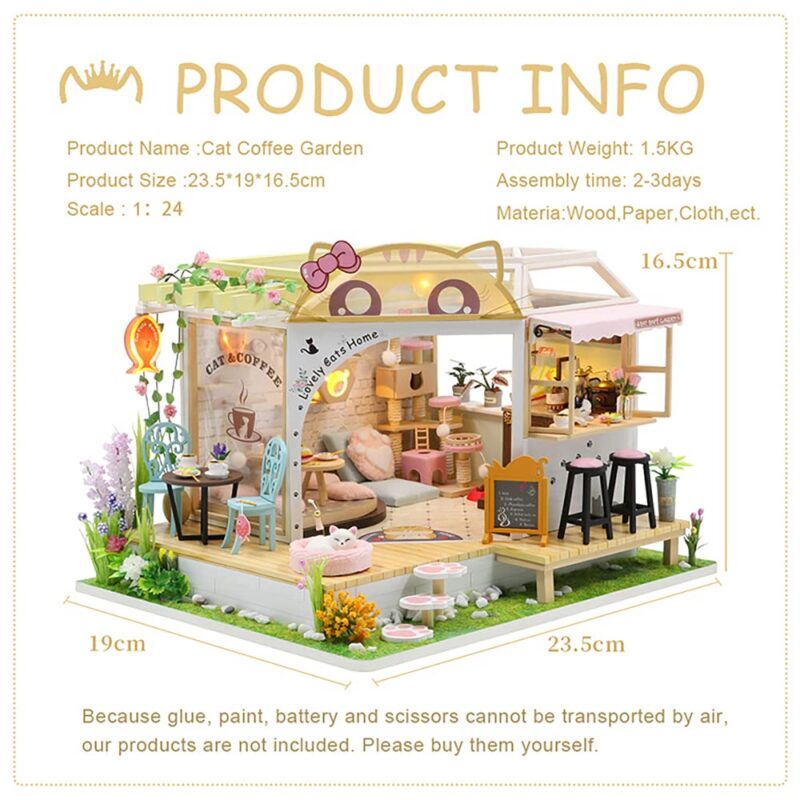 Cutebee Cat Coffee Garden DIY Miniature House Kit with LED