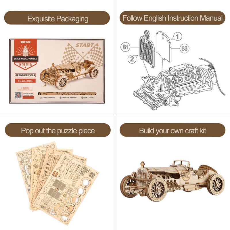 Rokr Grand Prix Car 3D Wooden Puzzle — view 4