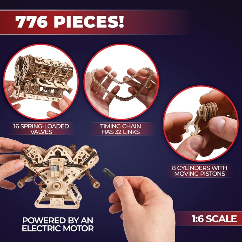 Ugears V8 Engine 3D Wooden Puzzle — view 3