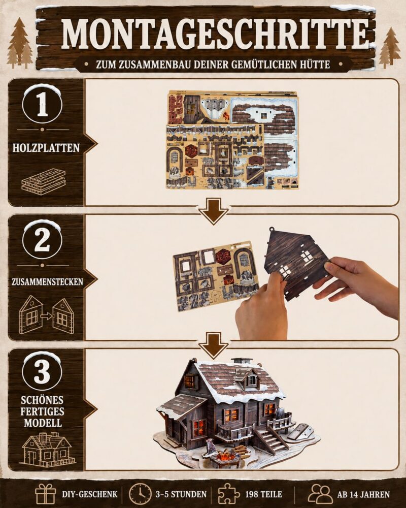 Astshun Winter Cabin 3D Wooden Puzzle with LED