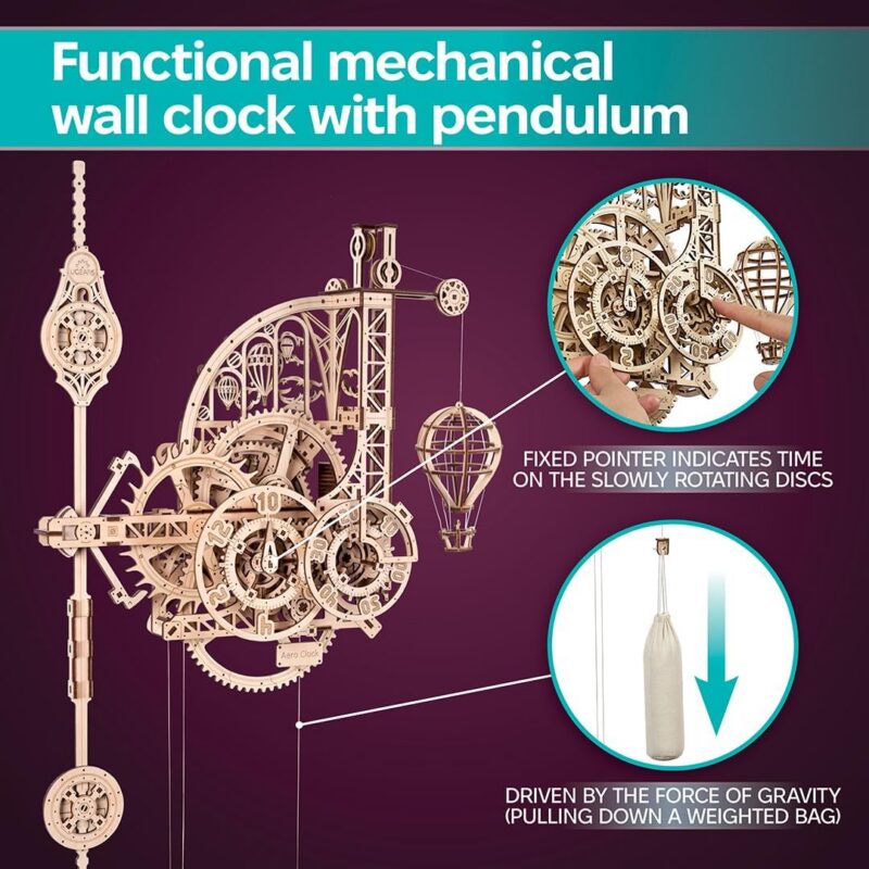 Ugears Aero Clock 3D Wooden Puzzle with Pendulum — view 5