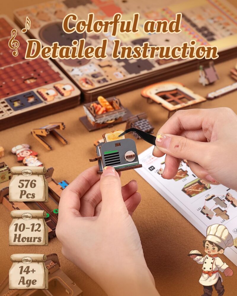 Cutebee Bread Factory 3D Wooden Puzzle with LED