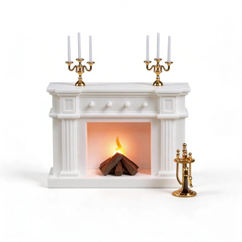 Cyraft 1:12 Dollhouse Fireplace Set with Animated LED Fire