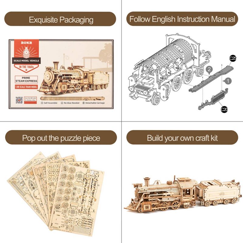 Rokr Prime Steam Express 3D Wooden Train Puzzle — view 4