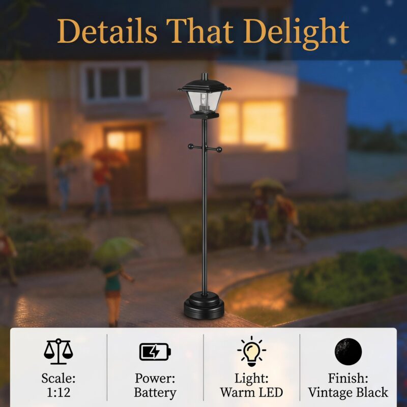 Abaodam 1:12 Miniature Lamp Post, Battery LED
