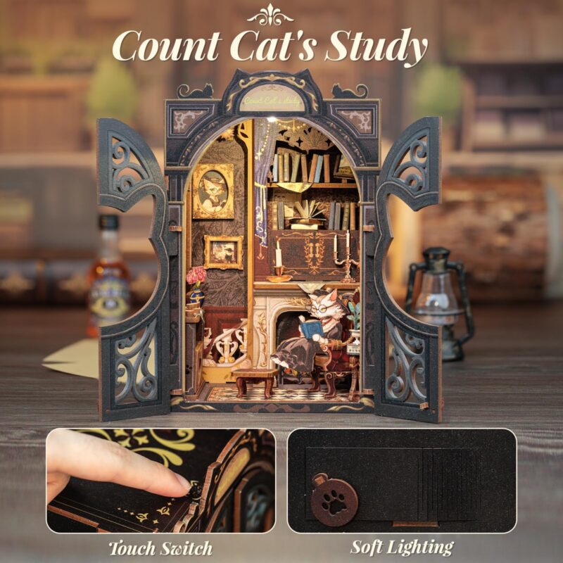 Cutebee Count Cat's Study DIY Book Nook Kit