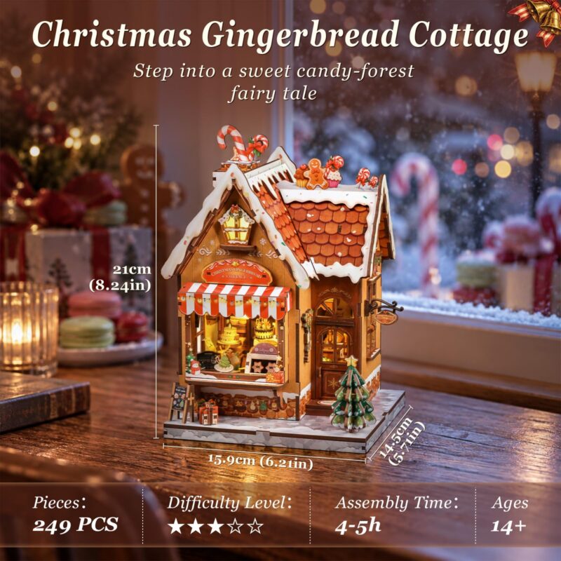 Cutebee Christmas Gingerbread Cottage DIY Miniature House Kit with LED