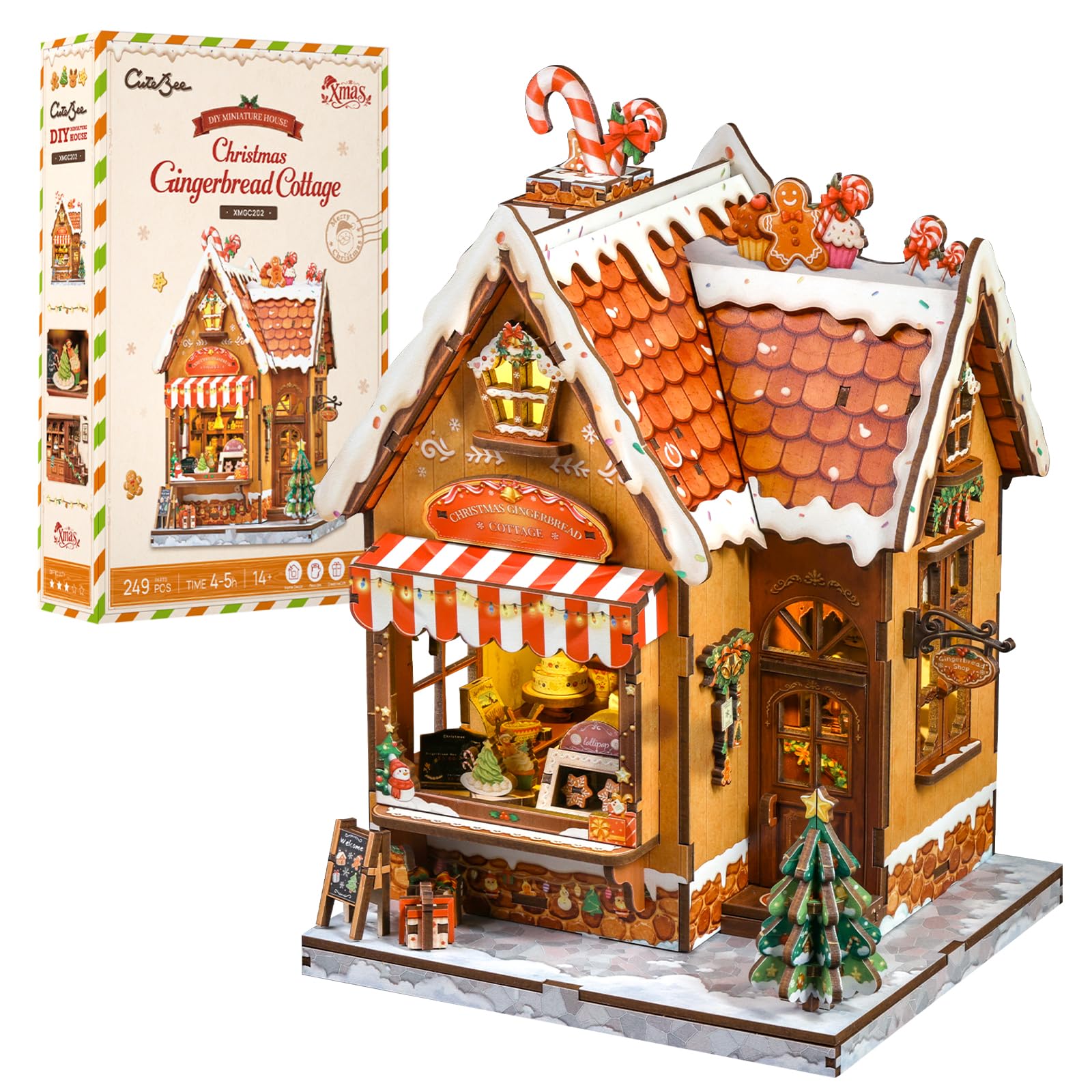 Cutebee Christmas Gingerbread Cottage DIY Miniature House Kit with LED