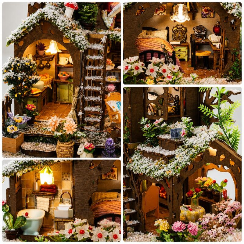 Rhzn Snow Tree House DIY Miniature House Kit