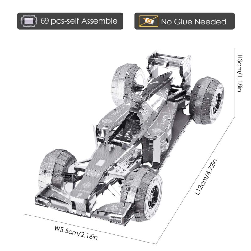 Piececool Silver Formula Car 3D Metal Model Kit (69 Pcs)