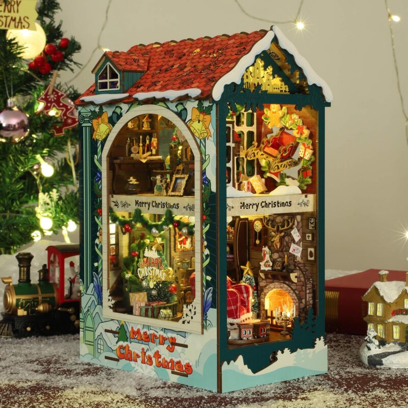 Fifijoy Merry Christmas DIY Book Nook Kit with LED