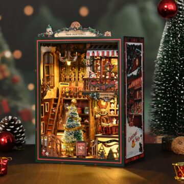Mostcloud Christmas Shop Music Box DIY Book Nook Kit with LED