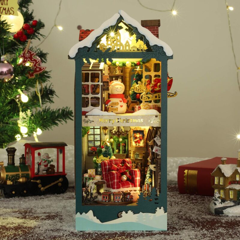 Fifijoy Merry Christmas DIY Book Nook Kit with LED