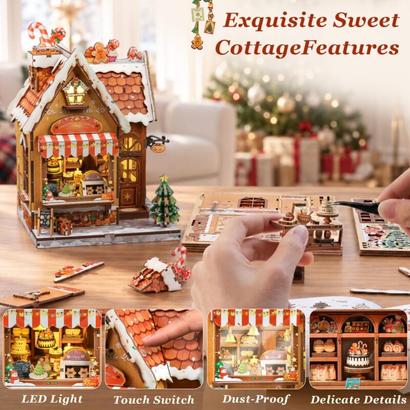 Cutebee Christmas Gingerbread Cottage DIY Miniature House Kit with LED