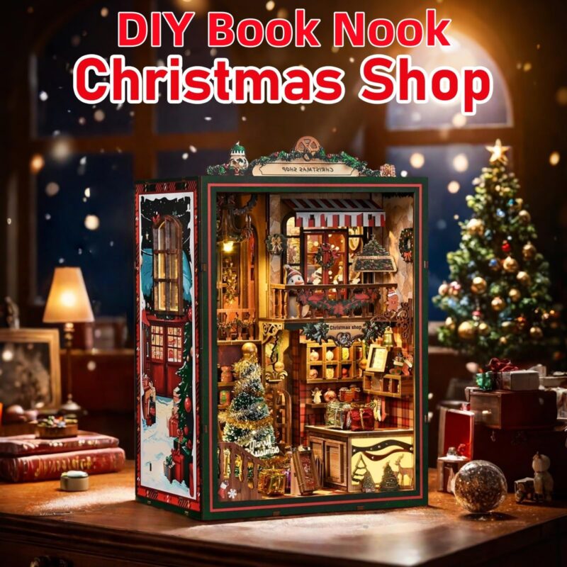 Mostcloud Christmas Shop Music Box DIY Book Nook Kit with LED
