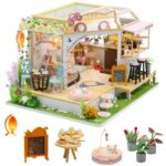 Cutebee Cat Coffee Garden DIY Miniature House Kit with LED