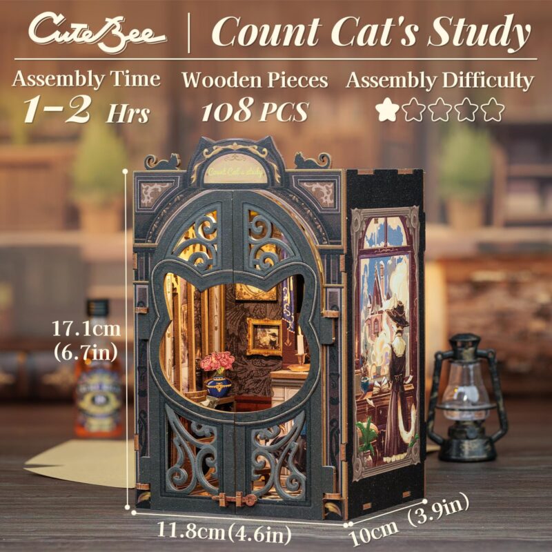 Cutebee Count Cat's Study DIY Book Nook Kit