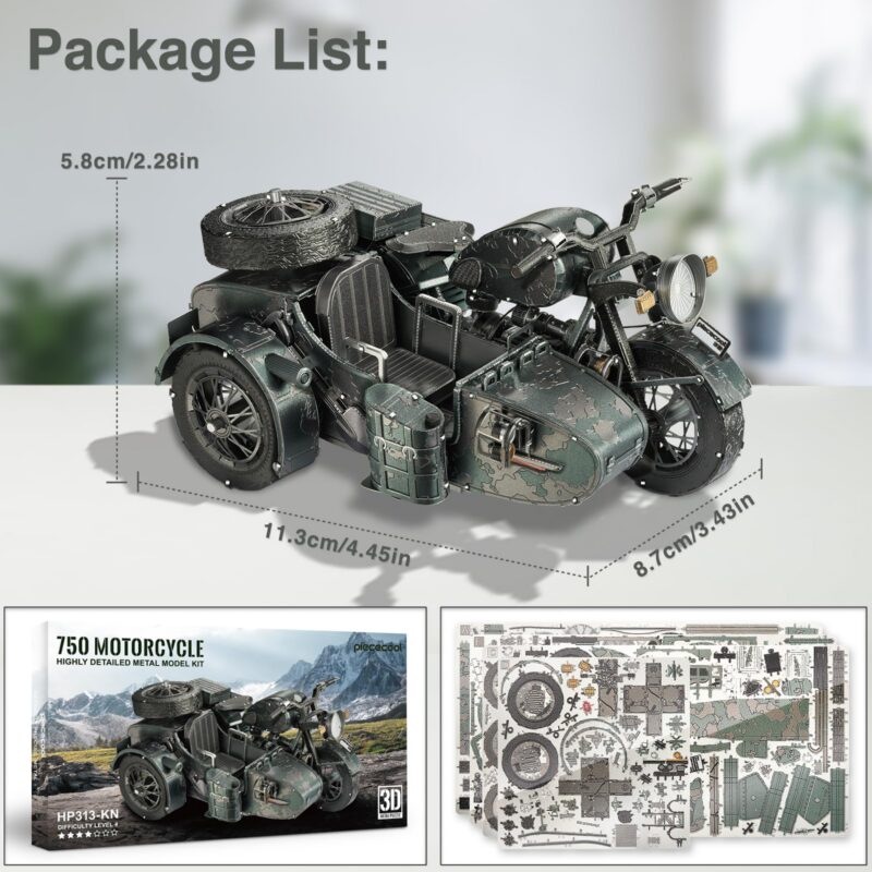 Piececool Motorcycle with Sidecar 3D Metal Model Kit