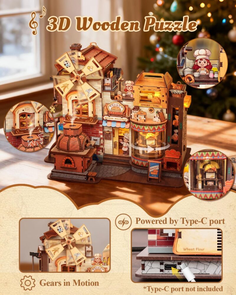 Cutebee Bread Factory 3D Wooden Puzzle with LED