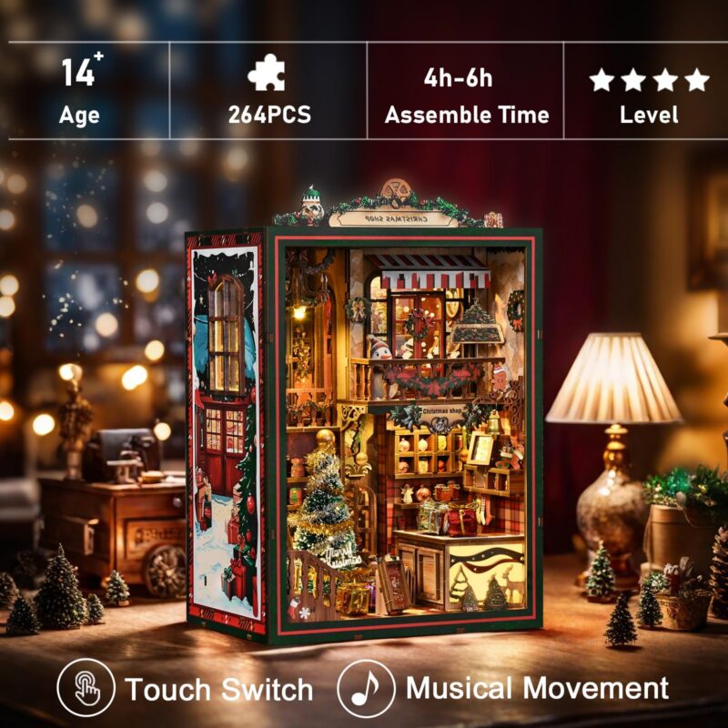 Nextips Musical Christmas Shop DIY Book Nook Kit with LED