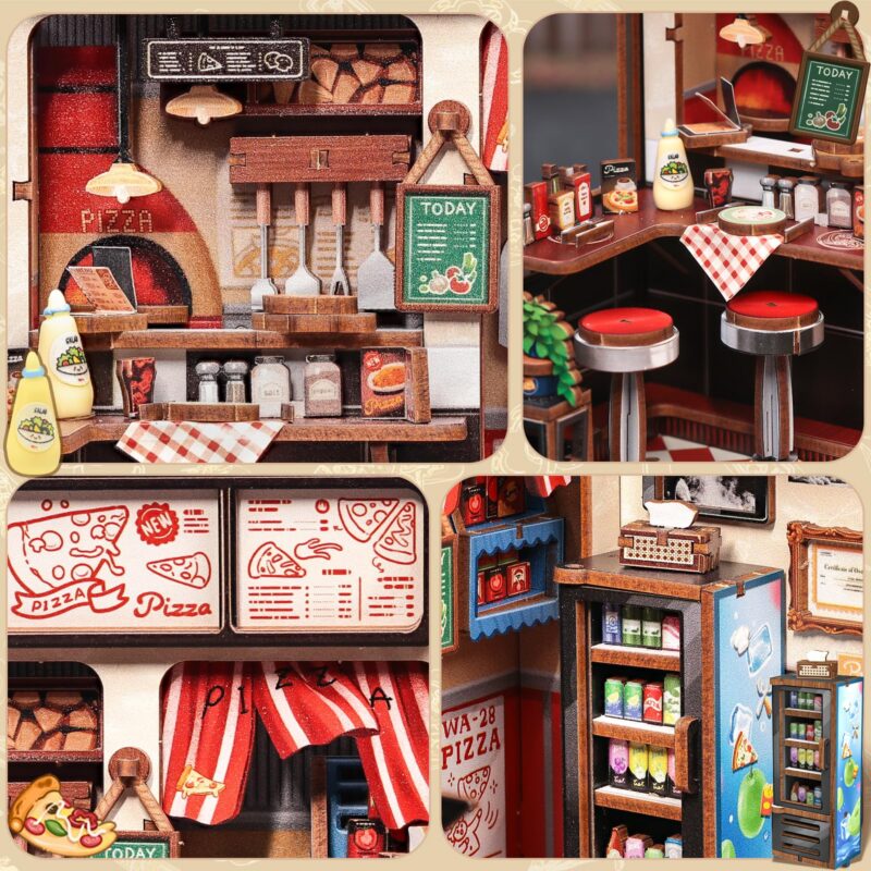 Cutebee Uncle Joe's Pizzeria DIY Book Nook Kit with LED
