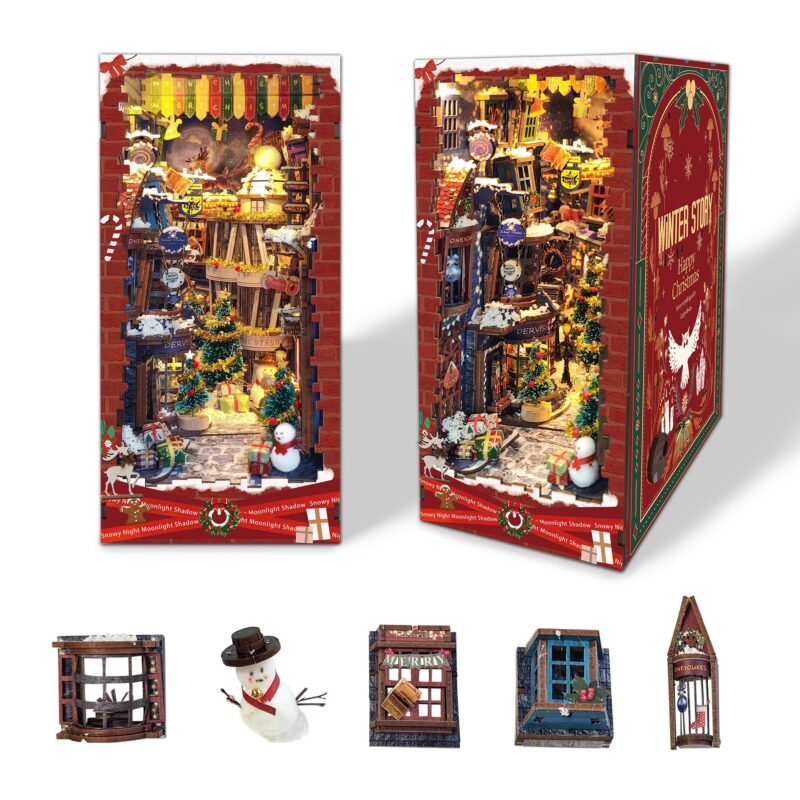 Iboheye Christmas Snow Night DIY Book Nook Kit with LED