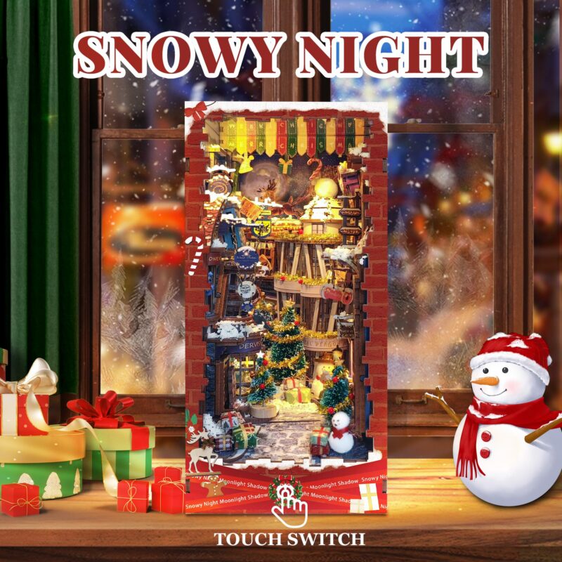 Iboheye Christmas Snow Night DIY Book Nook Kit with LED