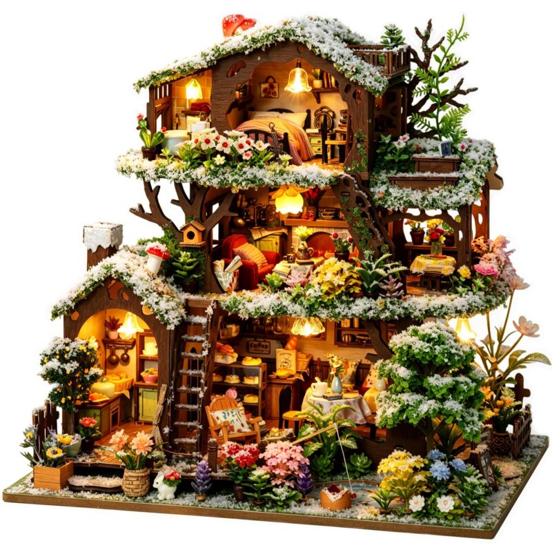 Rhzn Snow Tree House DIY Miniature House Kit Rhzn Snow Tree House DIY Miniature House Kit