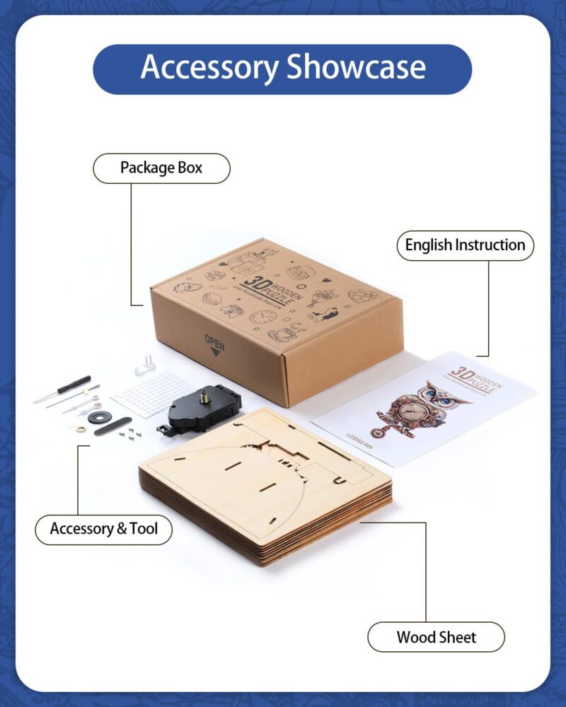 Rnfinewow Mechanical Owl 3D Wooden Clock Puzzle
